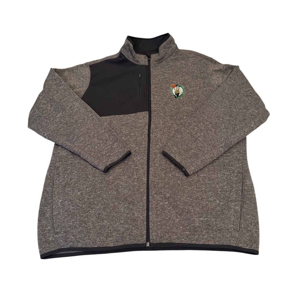 Antigua Boston Celtics Mens 2XL Full Zip Fleece Jacket Heather Grey Black NBA